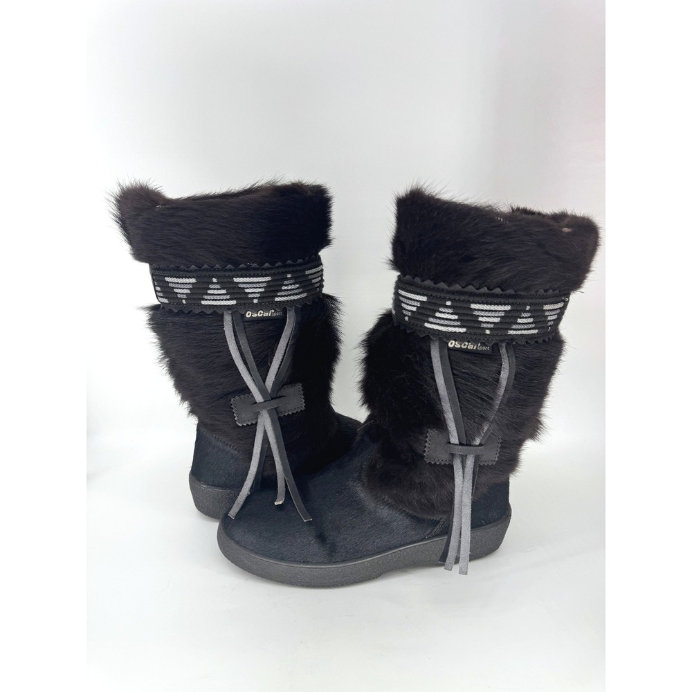Oscar Sport Real Fur Snow Boots Women 39 Black Italy Apres Ski Winter Vintage